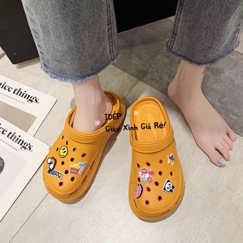 Dép Crocs nữ cao 6cm đúc siêu nhẹ (8 sticker)- Giày sục đi mưa iDÉP (Form nhỏ) - SL035