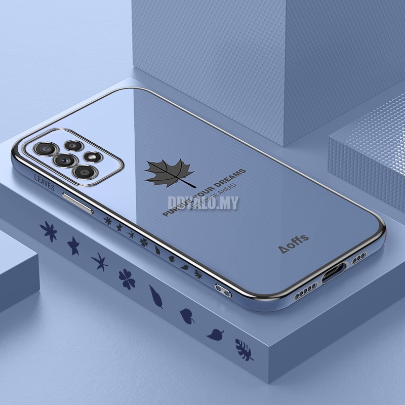 Ốp điện thoại silicon vuông mềm in hình lá phong sang trọng cho Samsung Galaxy A52S A52 A72 A32 A21S A51 A10S A20S