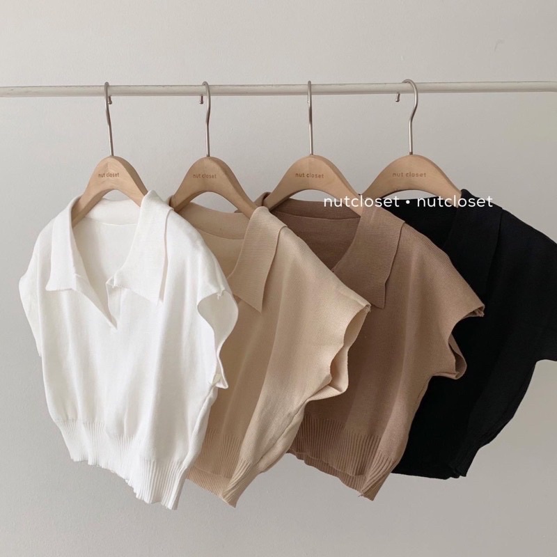 áo len cổ polo trơn - áo croptop