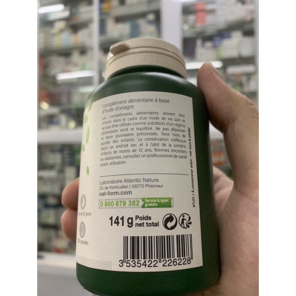 Tinh Dầu Hoa Anh Thảo Hữu Cơ Pháp Nat&Form Huile D’Onagre 200 Viên - Nội Địa Pháp- Cân bằng nội tiết , đẹp da