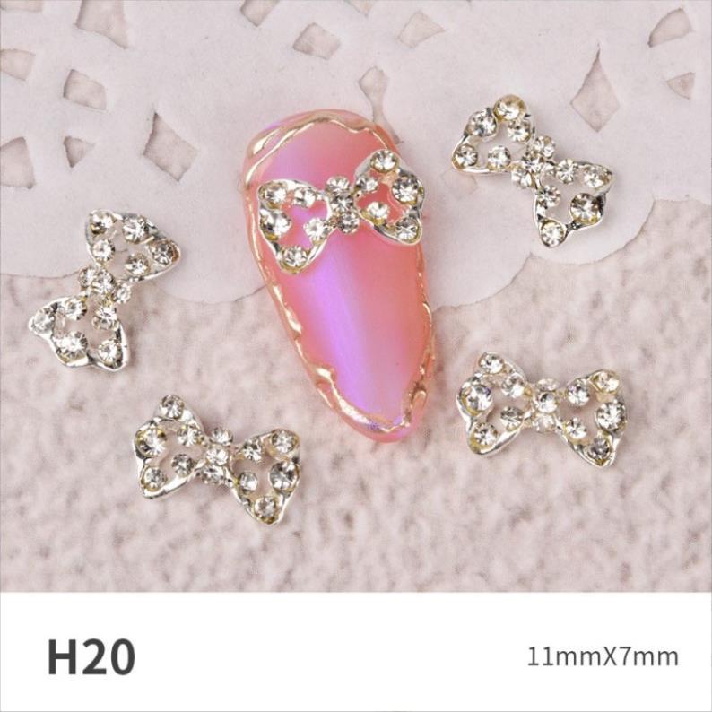 Charm nail nơ bạc, charm nơ nail quốc dân phong cách hàn quốc trang trí móng
