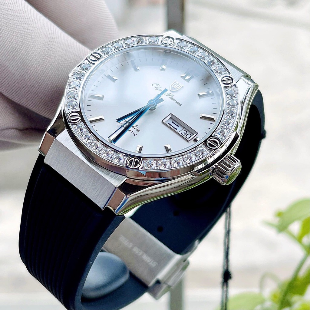 Đồng hồ nam Olym Pianus OP990-45 chính hãng- mặt trắng, kim xanh; Phiên bản kiểu dáng Hublot; New 100, Full box