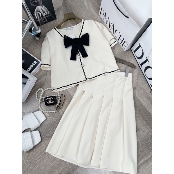 [ 𝐅𝐑𝐄𝐄 𝐒𝐇𝐈𝐏 ]  SÉT SƠ MI NƠ CHÂN VÁY TAY BỒNG VIỀN MÍ TIỂU THƯ