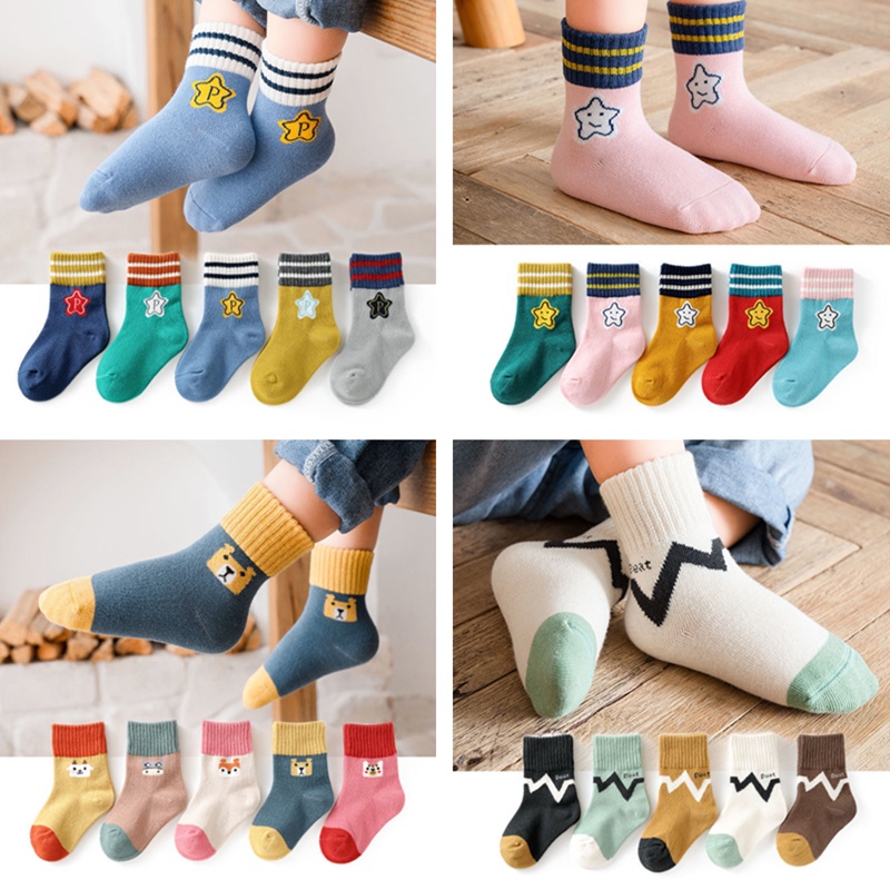 Set 5 đôi Vớ tất trẻ em tất cho bé nam nữ thu đông 1-12 tuổi hoạt hình dễ thương in hoạ tiết Cotton thoáng khí