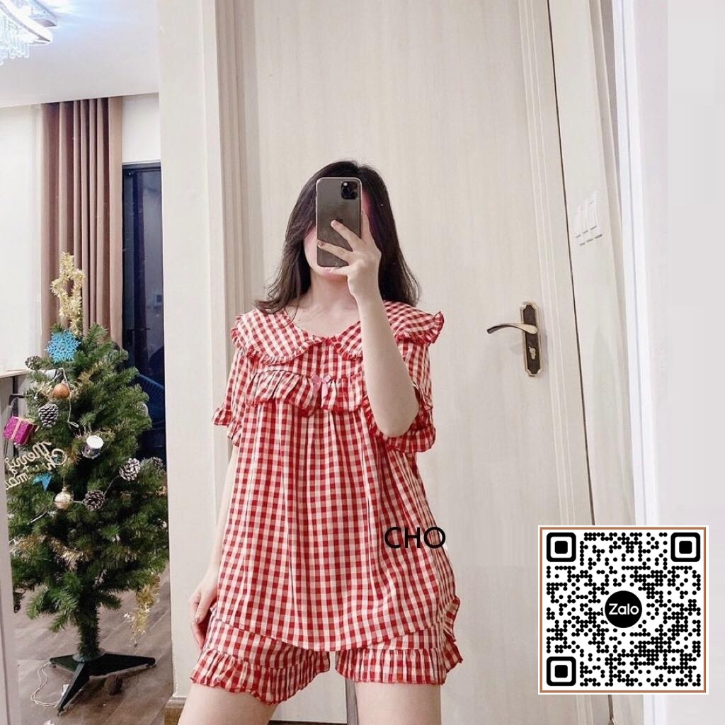 Bộ bầu đùi babydoll cổ bèo kẻ caro cực trẻ trung xinh xắn, chất đũi kẻ cao cấp mềm nhẹ mát