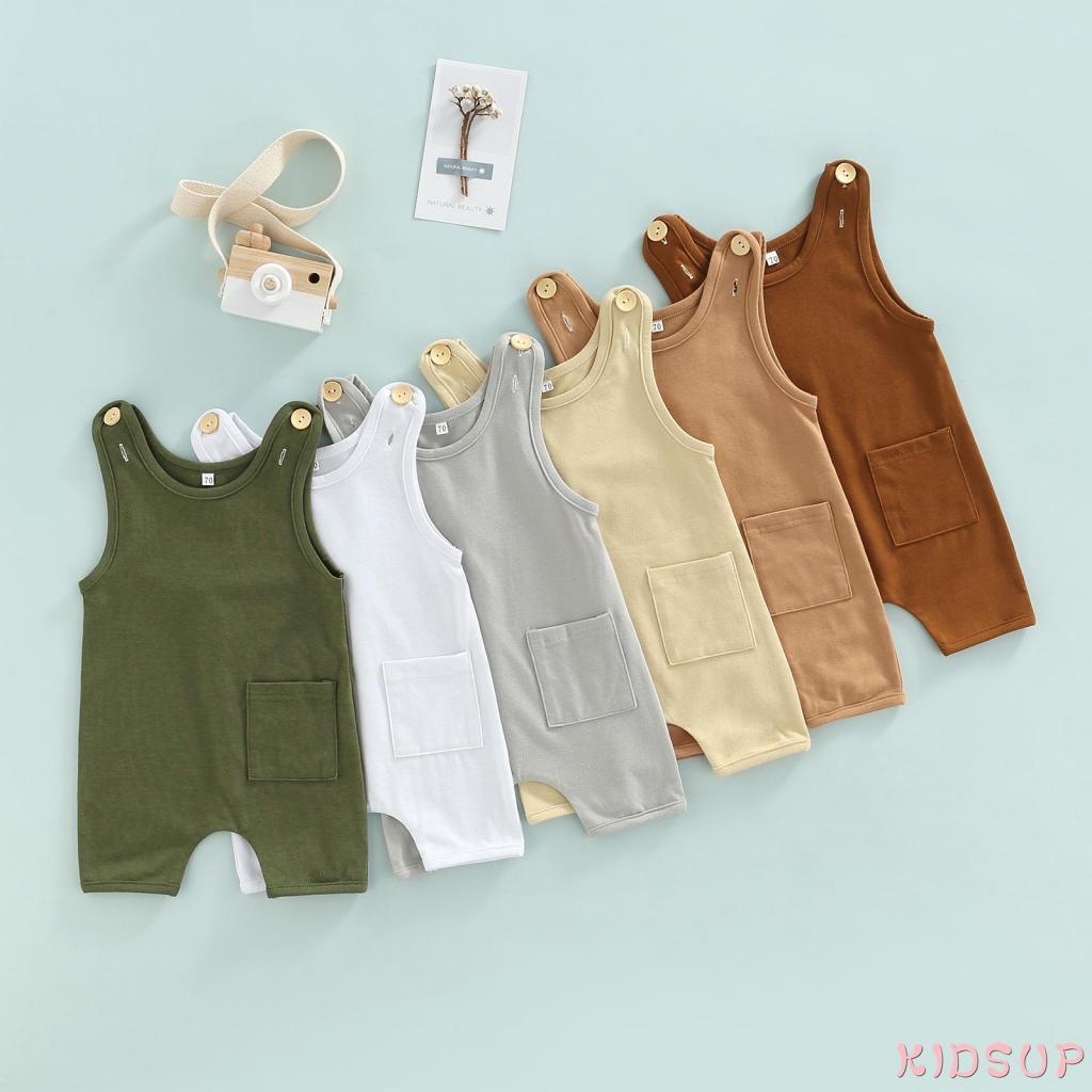 Bộ Áo Liền Quần Hai Dây Ngắn Màu Trơn Thời Trang Mùa Hè Cho Bé 0-3 Tuổi