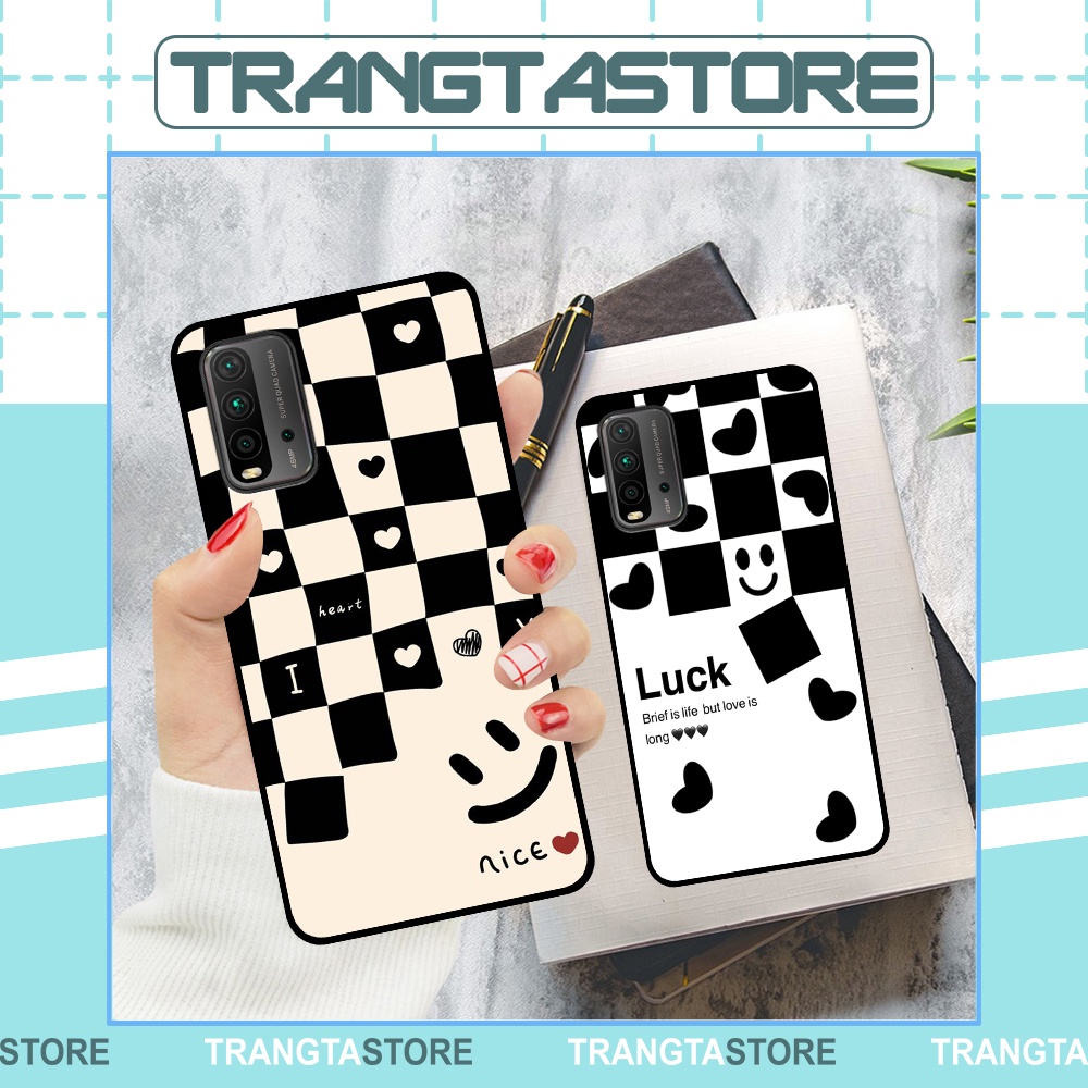 Ốp Xiaomi Redmi 9T - Poco M3 in hình sọc caro, họa tiết đen trắng dễ thương