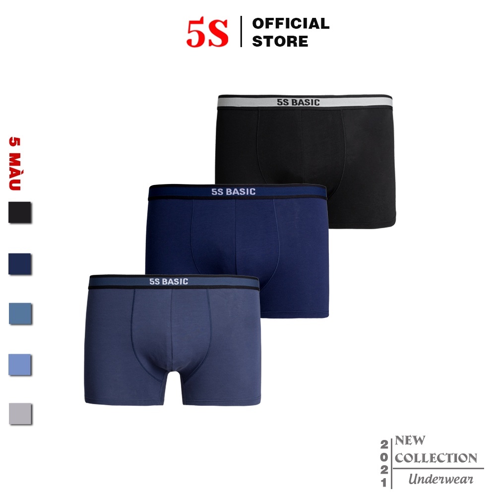 Combo 3 Quần Sịp Đùi Nam Boxer 5S (5 Màu), Chất Liệu Premium Cotton, Siêu Thấm Hút, Kháng Khuẩn Tốt (X3-SIP21003BOX)