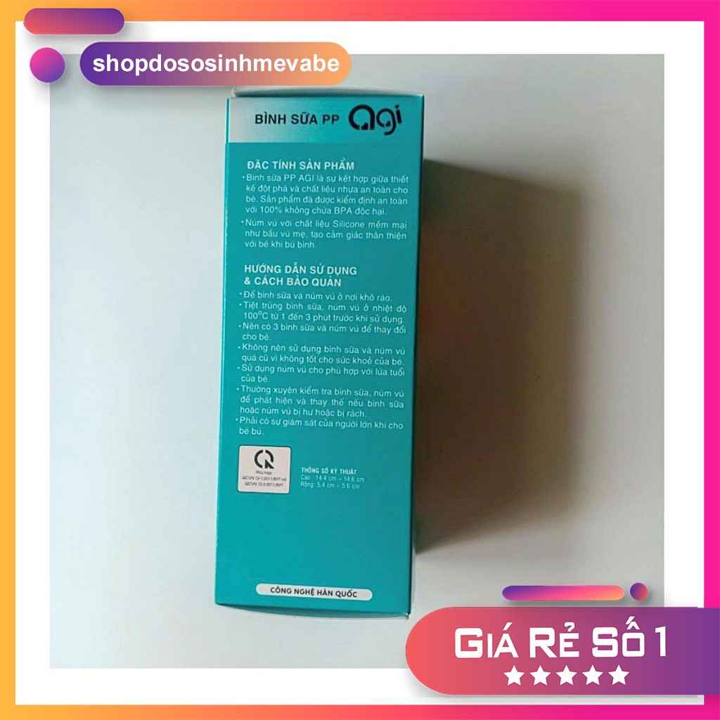 Bình sữa Agi PP 60ml, 140ml, 250ml cho em bé