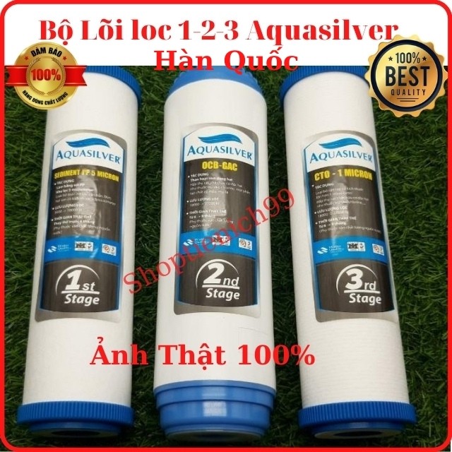 Combo Lõi Lọc 1-2-3 Aquasilver Hàn Quốc Cao Cấp Chính Hãng Giá Rẻ Lắp Cho Các Loại Máy Lọc Nước R/O.