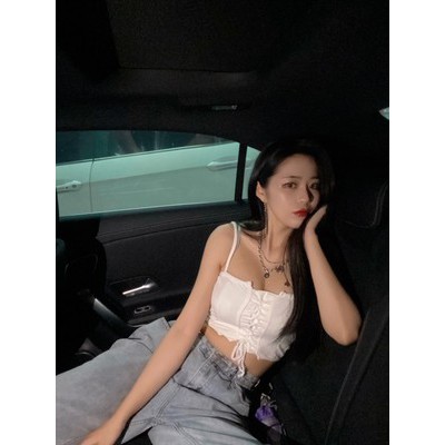 [ẢNH THẬT] Áo hai dây croptop Hàn Quốc cột dây trước ngực phong cách Ulzzang ngọt ngào quyến rũ tiểu thư sang chảnh