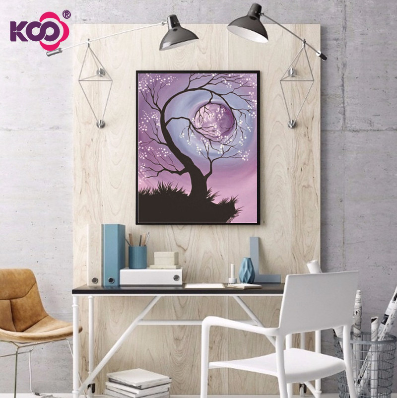 Bộ tranh đính đá 5D tự làm 30x40cm hình phong cảnh/mặt trăng/cây cảnh trang trí nhà cửa