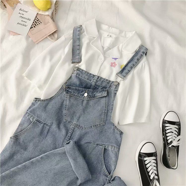 [Hàng Có Sẵn Bán Chạy] Quần Yếm Denim Dáng Rộng Phong Cách Xuân Hè Dễ Phối Đồ Kiểu Mới Phù Hợp Cho Học Sinh Nữ