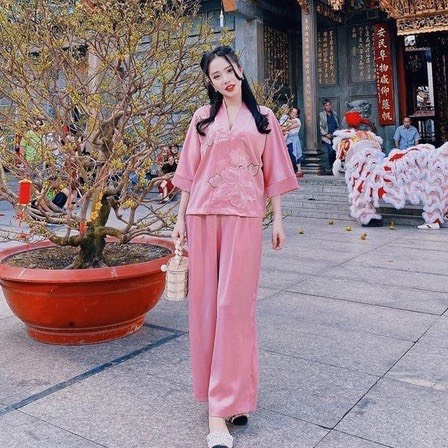 Đồ Lam Đi Chùa #Vải lụa hoa nổi# Quần Áo Nữ