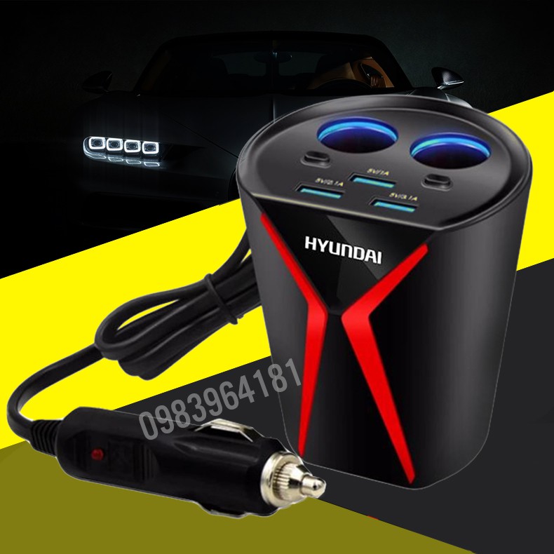 Bộ chia tẩu Hyundai HY18 chia 2 nguồn tẩu, 3 cổng sạc usb