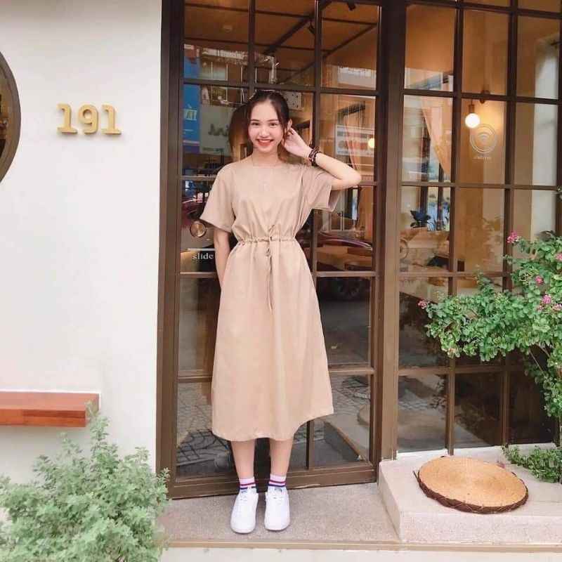 Váy Suông - Đầm Suông From Rộng Thắt Eo Chất Cotton Co Dãn