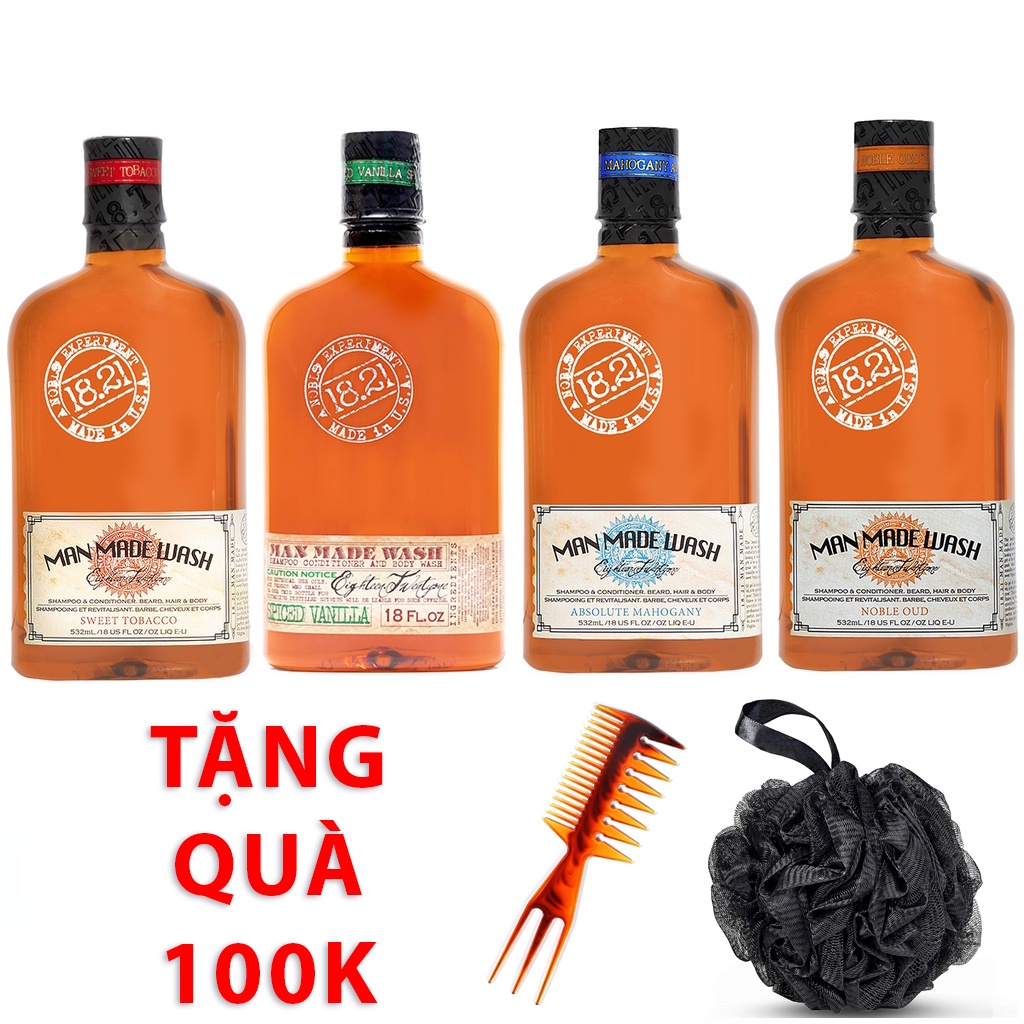 Sữa Tắm 18.21 Man Made Wash chính hãng USA 533ml - 3N1 - FULL trọn bộ 4 mùi hương