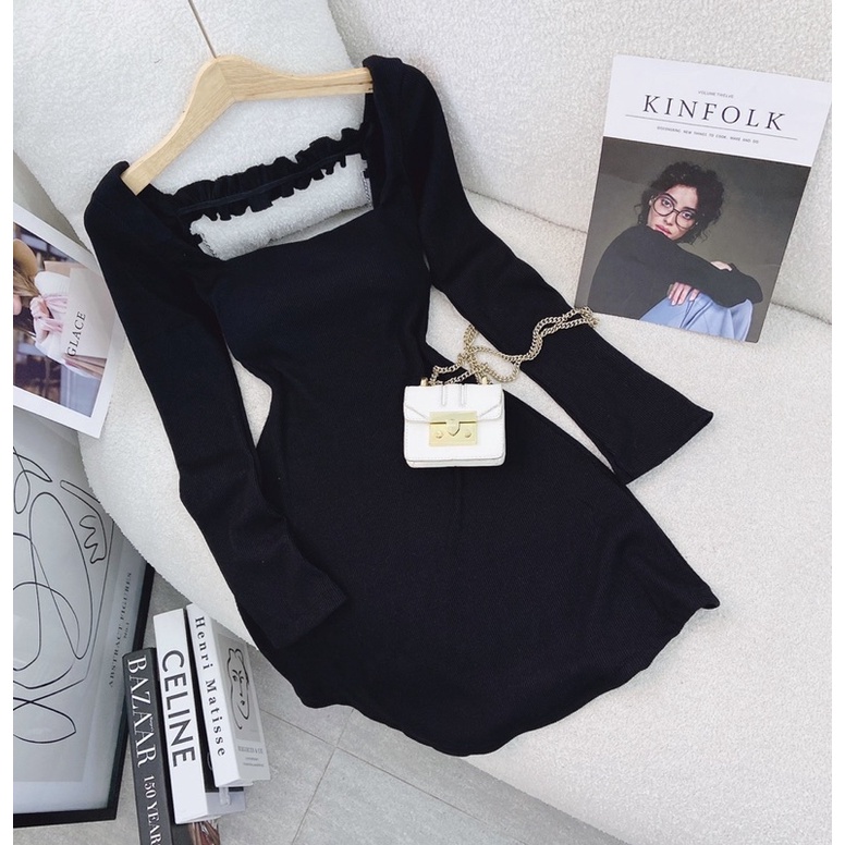 ĐẦM MIDI ĐEN CỔ VUÔNG CUTOUT LƯNG