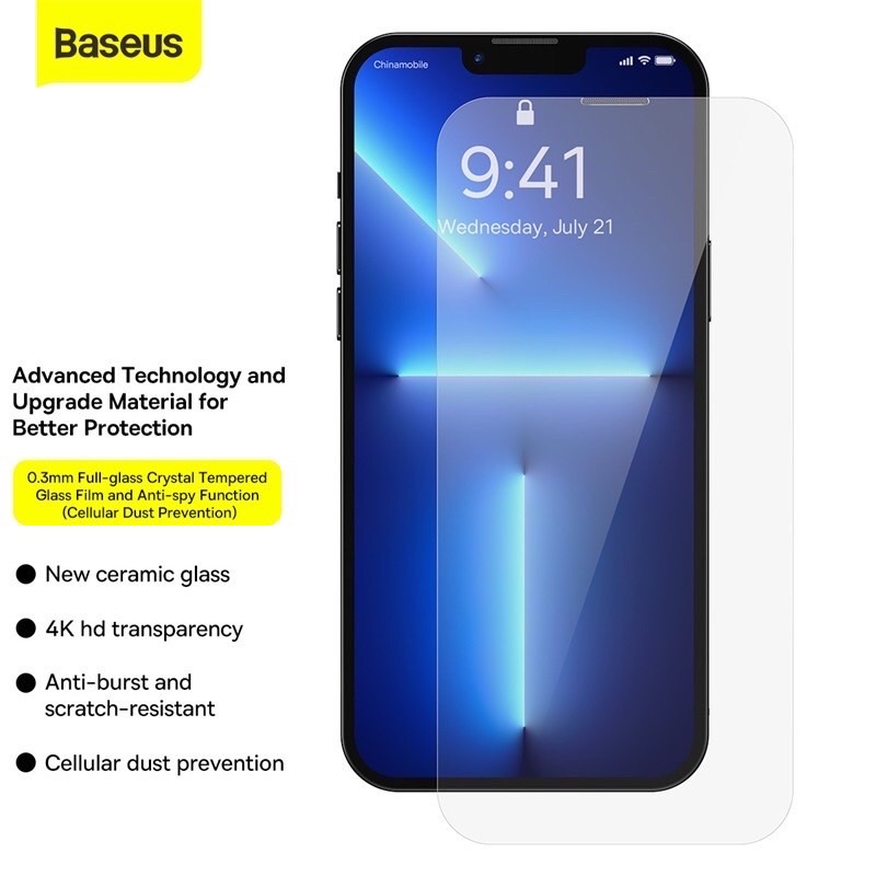 14PRO/ 14PROMAX COMBO 2 KÍNH cường lực 6 lớp chống trầy, siêu bền Baseus 0.3mm FullGlass Tempered Glass Film cho IPhone