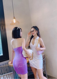 Đầm body cổ yếm sơmi hở lưng