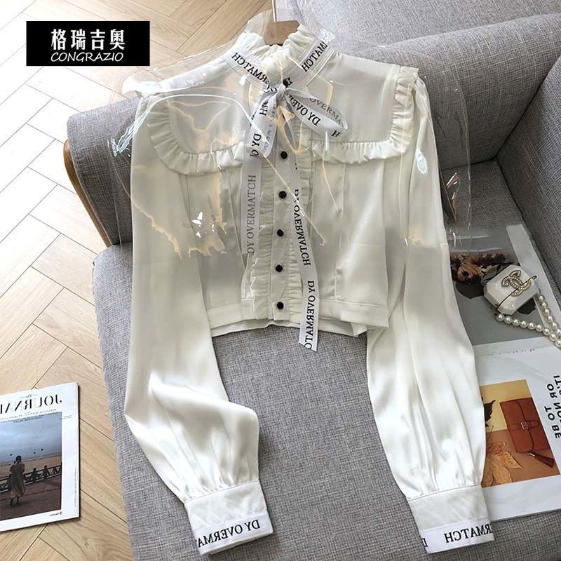 2024 Áo sơ mi CONGRAZIO kiểu vải voan thiết kế nhỏ xinh phong cách Pháp thời trang xuân thu