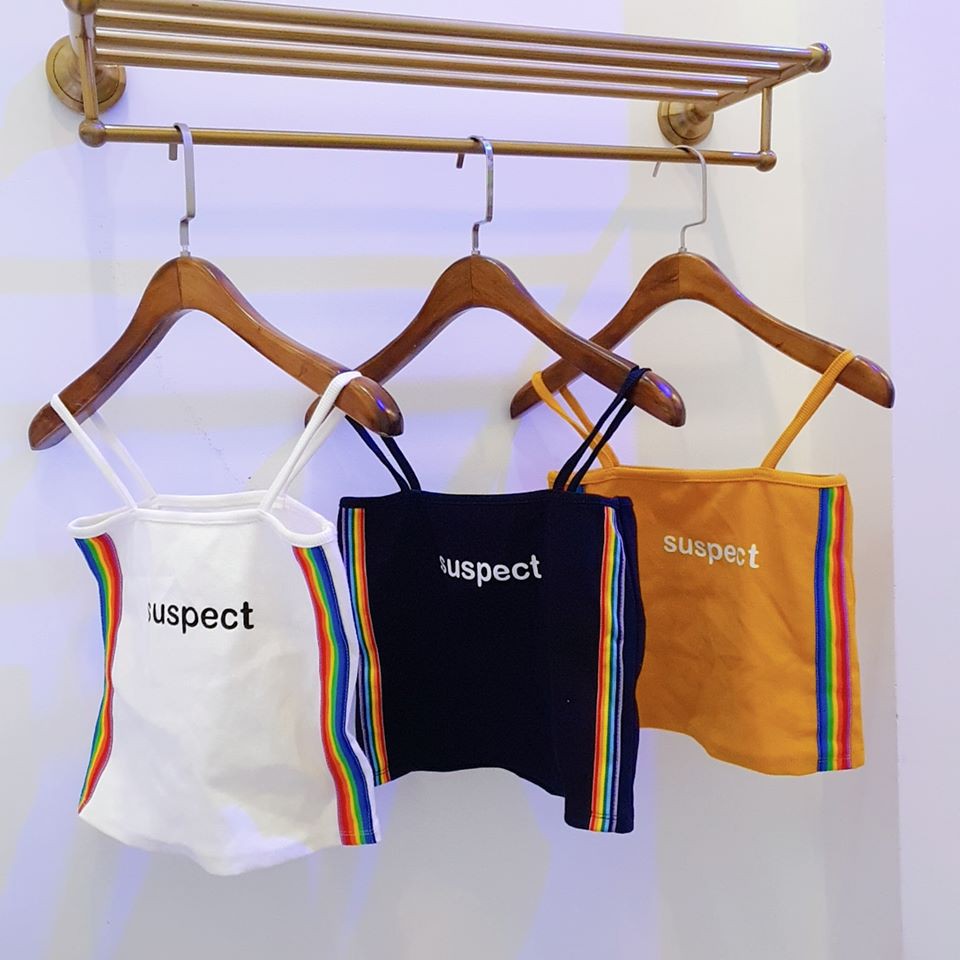 Áo croptop 2 dây in chữ cầu vồng mae in Thái Lan