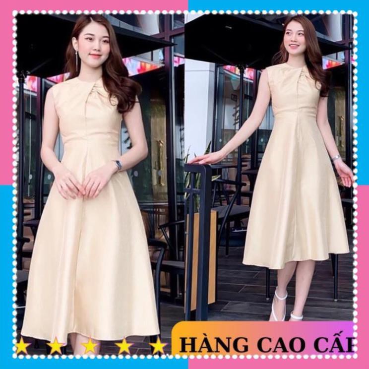 [SẢN PHẨM CHẤT LƯỢNG] Váy dự tiệc váy sang trọng dáng xoè cổ xoắn kiểu dệt ánh kim đi chơi dạo phố MN80 | BigBuy360 - bigbuy360.vn