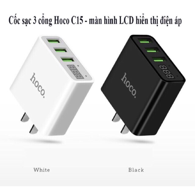 [Mã ELFLASH5 giảm 20K đơn 50K] Củ SẠC 3 CỔNG USB HOCO C15 (MÀN HÌNH LCD)