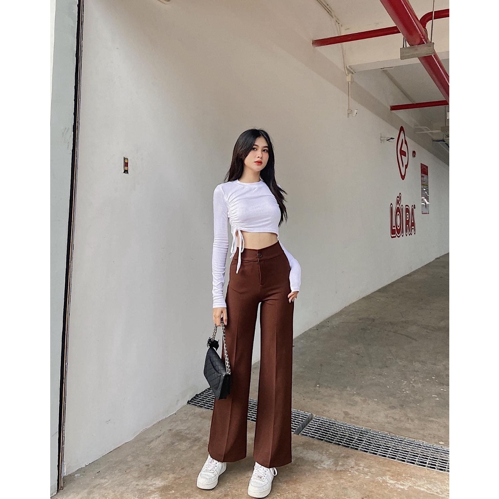 Quần nữ ống suông cạp cao 1 cúc, chất liệu tuyết mưa không bai xù - MYAN Store NA001