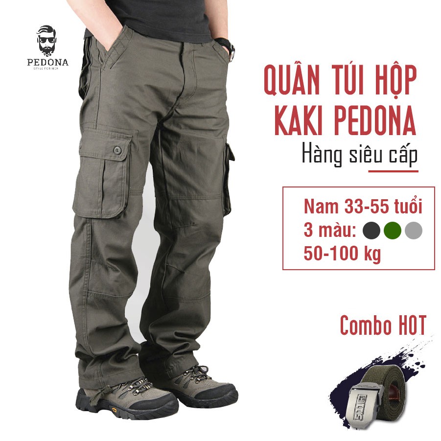 Quần túi hộp Kaki Pedona phong cách lính, chất vải dày dặn, cao cấp, không phai không nhăn, BST quần ống rộng nam