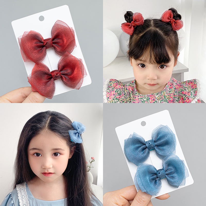 Set 2 Kẹp Tóc Vải Organza Kiểu Hàn Quốc Dễ Thương Cho Bé Gái