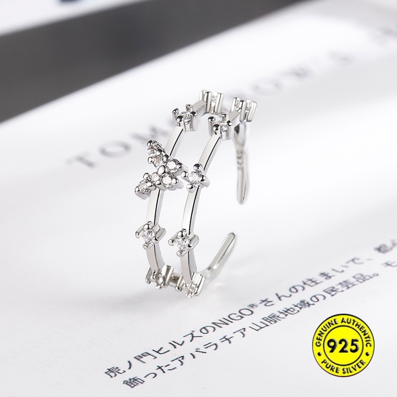 Nhẫn Hai Lớp S925 AAA Đính Đá Zircon Hình Bươm Bướm Có Thể Điều Chỉnh Lên Màu Nhanh
