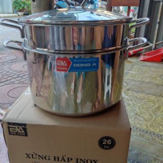 Nồi xửng hấp inox đông á 2 tầng lắp kính sz 28cm sz 26