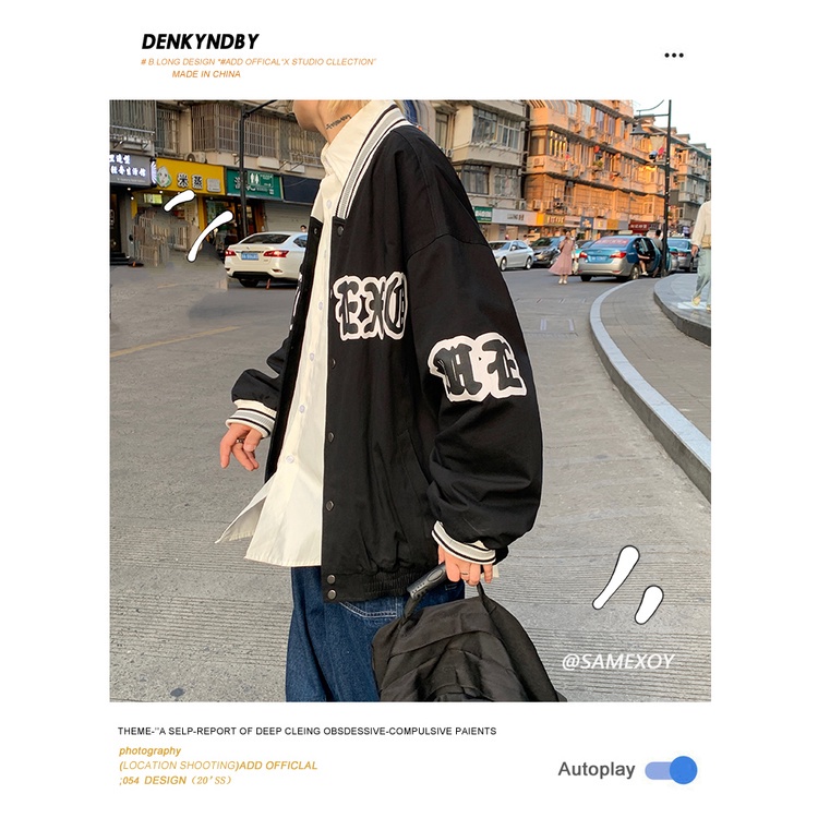 Áo khoác bóng chày tay dài dáng rộng phong cách hip hop thời trang xuân thu dành cho nam