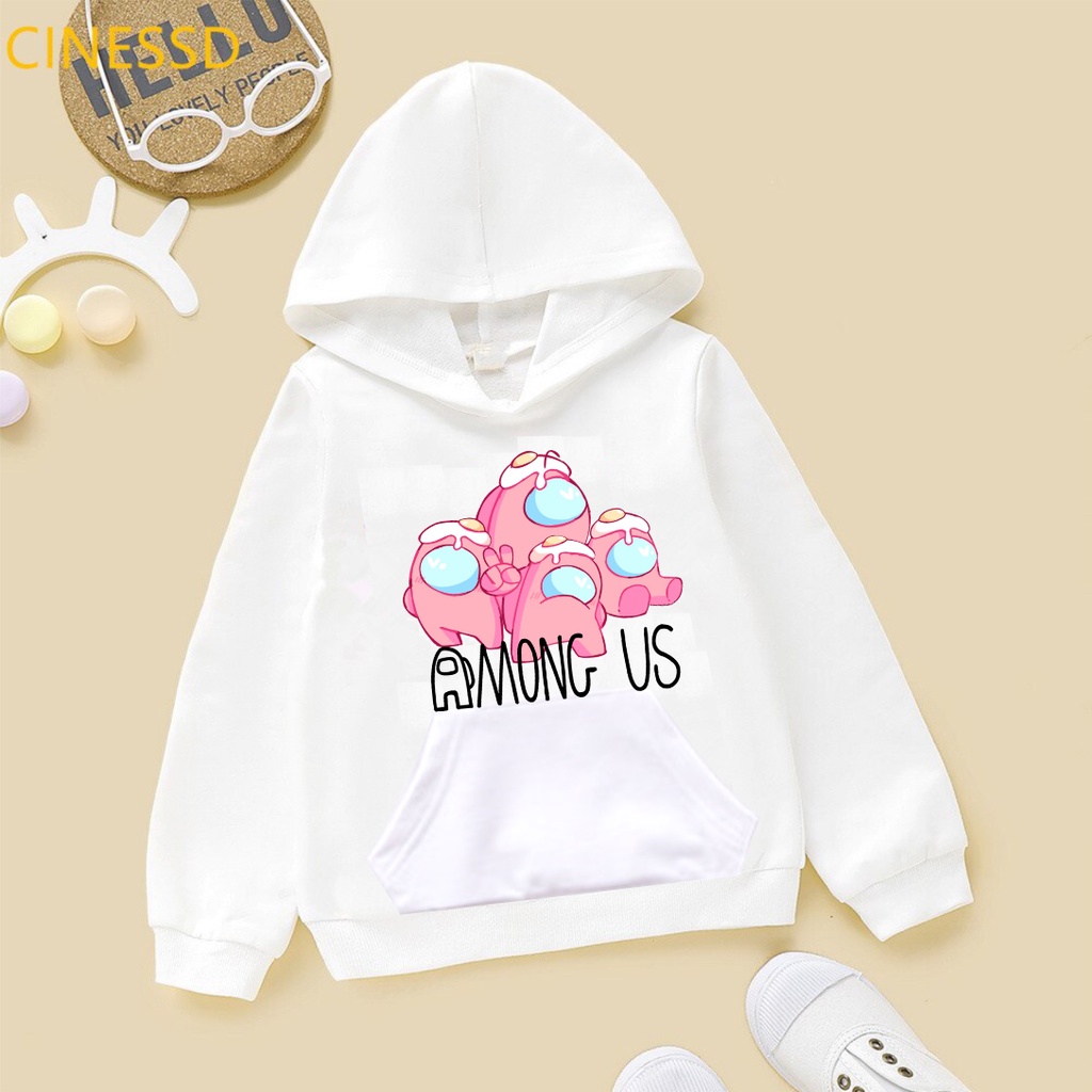 Áo Hoodie Among Us màu trắng cho bé trai bé gái chất liệu nỉ mềm mại