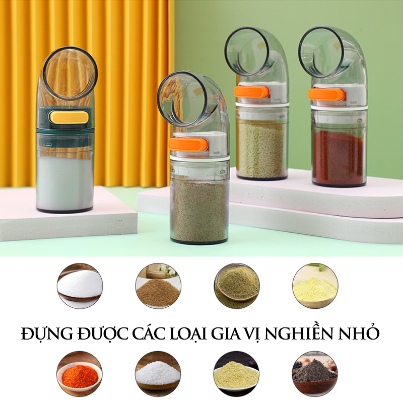 Set 2 hũ đựng gia vị hình ống nước độc đáo nút nhấn kiểm soát lượng gia vị khi nấu ăn