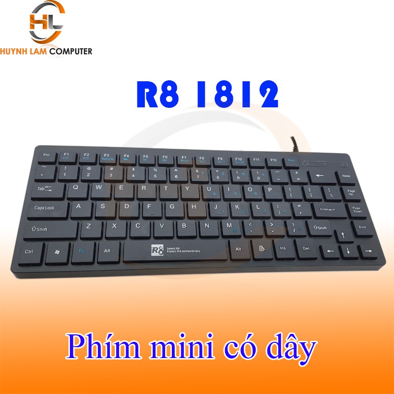 Bàn phím máy tính-Bàn phím mini có dây R8 1812 phím bấm rất nhẹ êm hãng phân phối