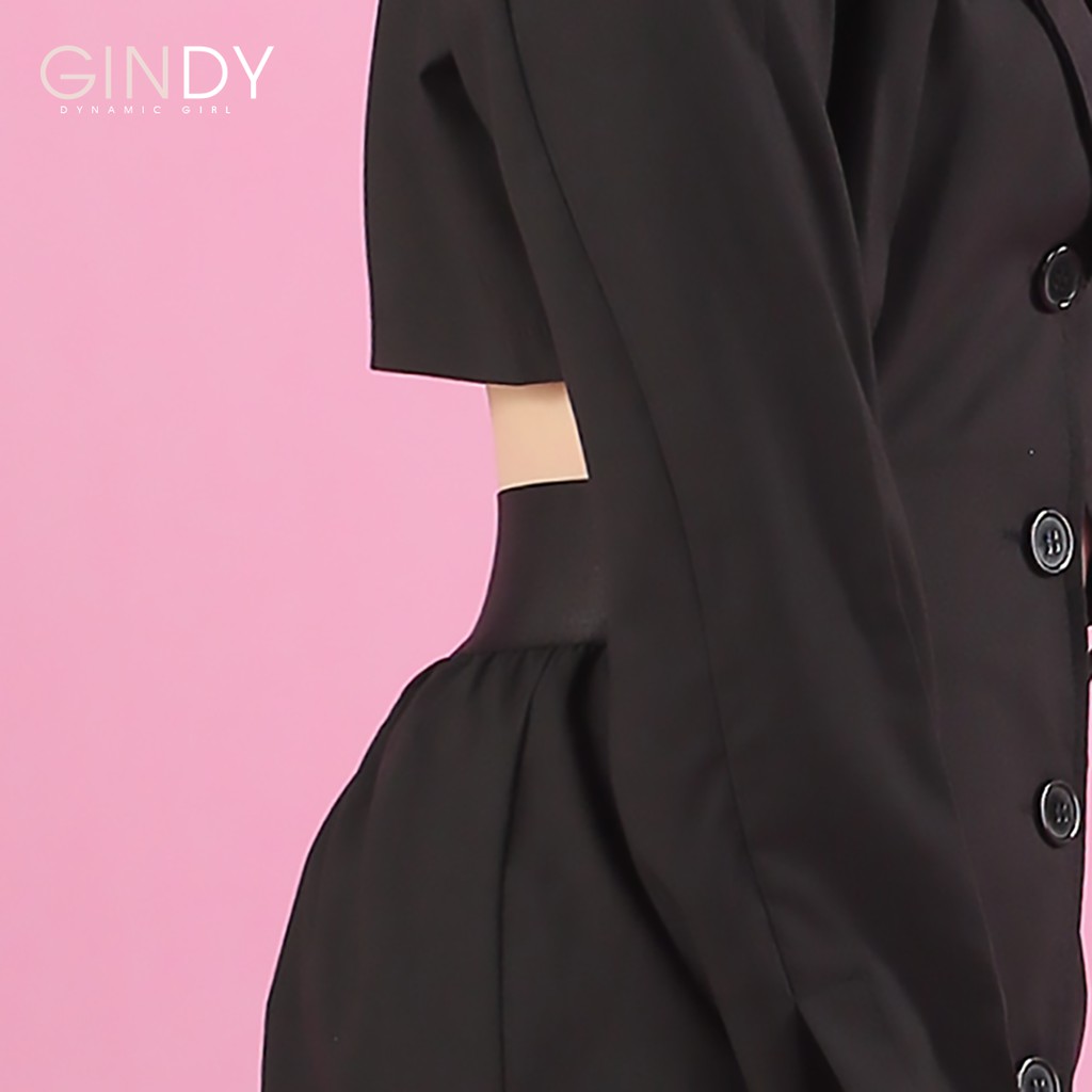 Váy chữ A Gindy Hiện đại hở eo cách điệu khóa cúc tay dài cổ vest chữ V thắt đai màu đen màu trắng