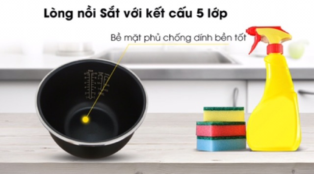 Nồi cơm điện cao tần Midea 1.8 lít MB-HS5007 - Lòng nồi bằng sắt cấu tạo 5 lớp dày chắc, bề mặt phủ chống dín | BigBuy360 - bigbuy360.vn