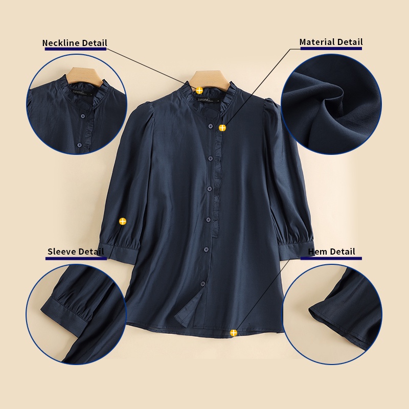 Áo kiểu ZANZEA cổ đứng dáng rộng màu trơn phong cách Hàn Quốc dành cho nữ