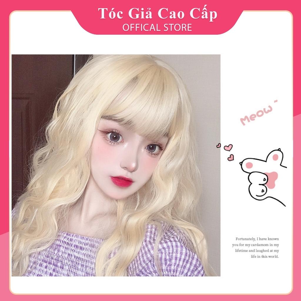 Tóc giả nữ nguyên đầu xù lỡ màu vàng tây, tặng kèm lưới trùm