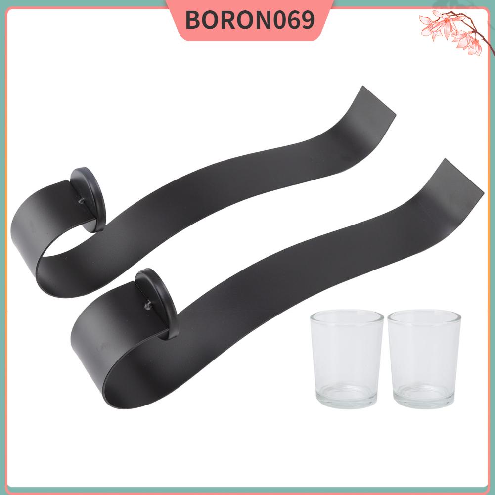Boron069 2 cái Dài S Hình Chữ Treo Tường Chân Nến với Sắt Đen Khay Bộ Dụng Cụ Trang T