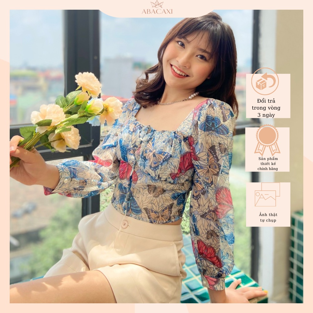 Áo Croptop hoa chất liệu vải tơ voan ABACAXI