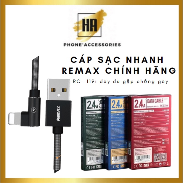Cáp sạc nhanh remax rc 119i ,dây dù gập chống gãy,chân (ip) phukienhuonganh