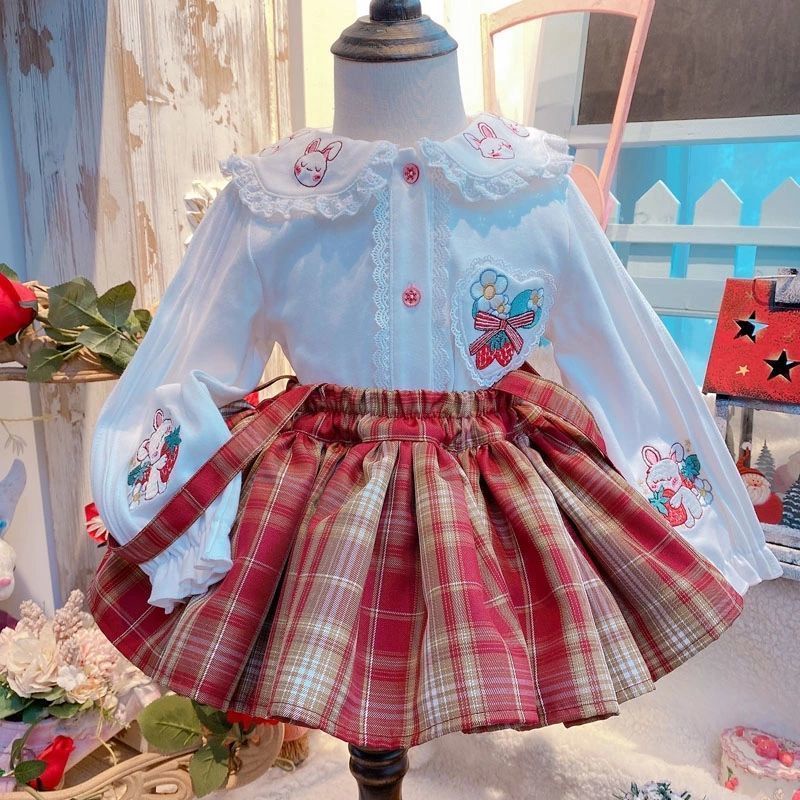 Girls JK Uniform suit spring and autumn baby cotton long sleeved clothes primary and middle school children's Japanese poncho skirt short skirt net red