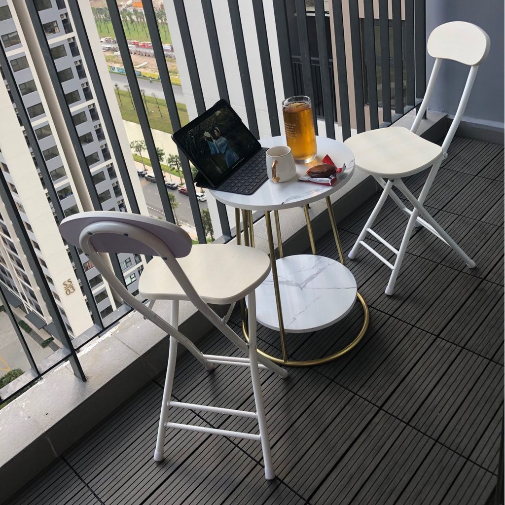 Bàn trà tròn sofa RIBO HOUSE mặt đá vân mây tab 2 tầng khung kim loại sơn tĩnh điện ngồi uống trà cafe ban công RIBO93 | BigBuy360 - bigbuy360.vn