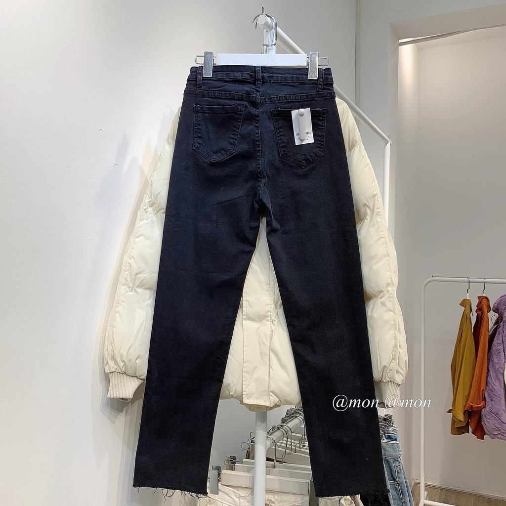 2101447 Quần jeans ulzzang dáng ống vừa form đứng màu xám đen trơn có size