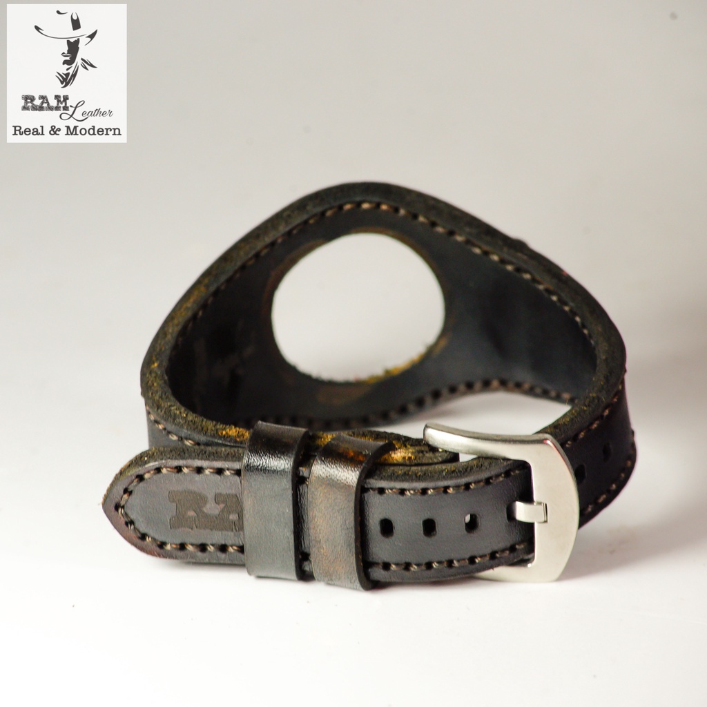 Dây Đồng Hồ Da Thật RAM Leather BX22 Da Bò Đen Tuyền Bền Đẹp