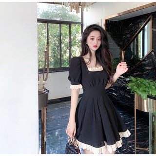 ĐẦM RETRO PHÁP EO THON ĐẦM ĐEN PHỐI REN