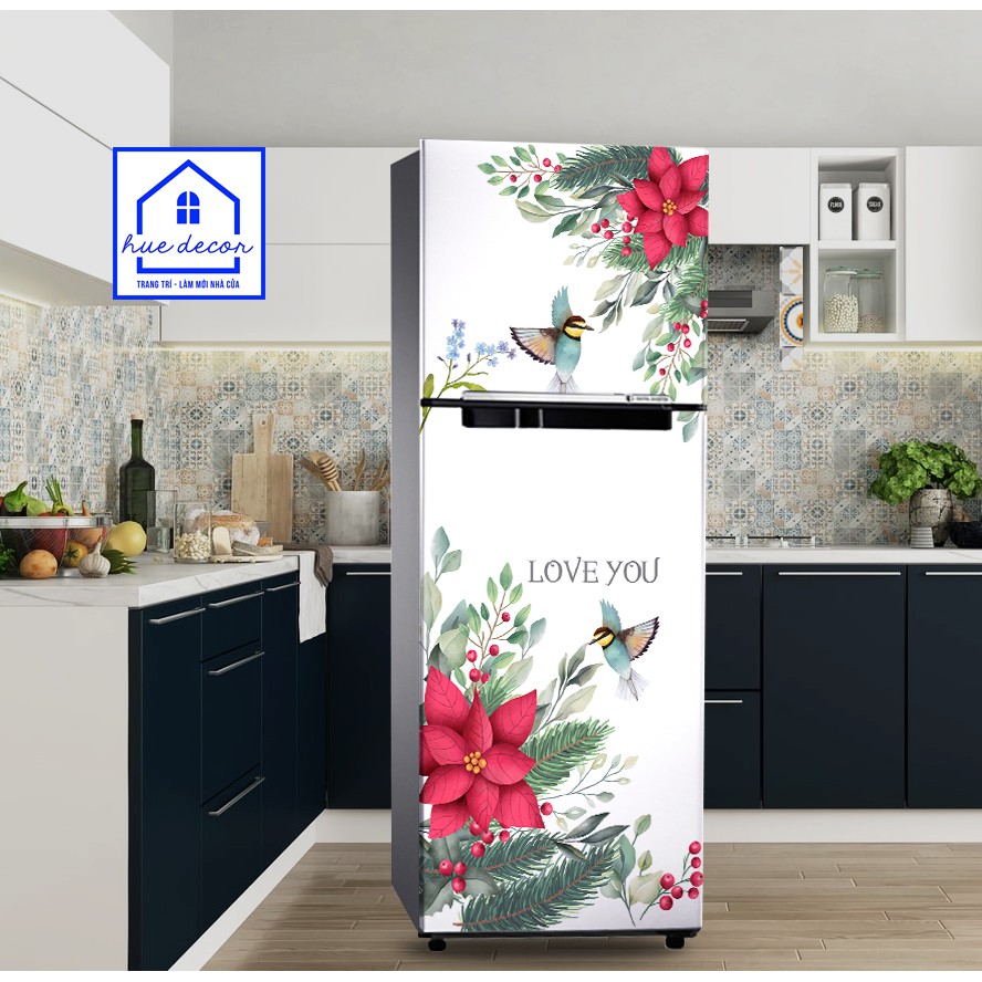 Tem dán tủ lạnh -máy giặt hoa trạng nguyên  HUE DECOR  siêu bền, chống nước, dán được cho mọi loại tủ